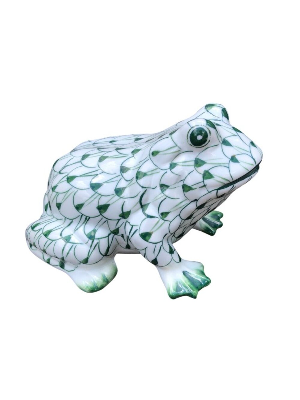 VTG Andrea Sadek Porcelain Frog Toad Figurine Green White Fishnet Design